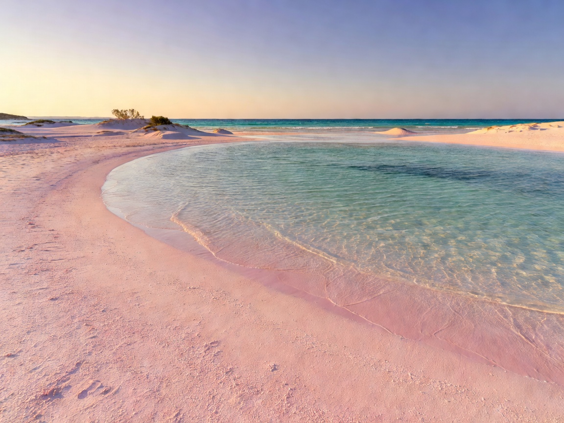 Beautiful view of the natural pink sand coastline and warm lagoon at Elafonisi Crete Greece